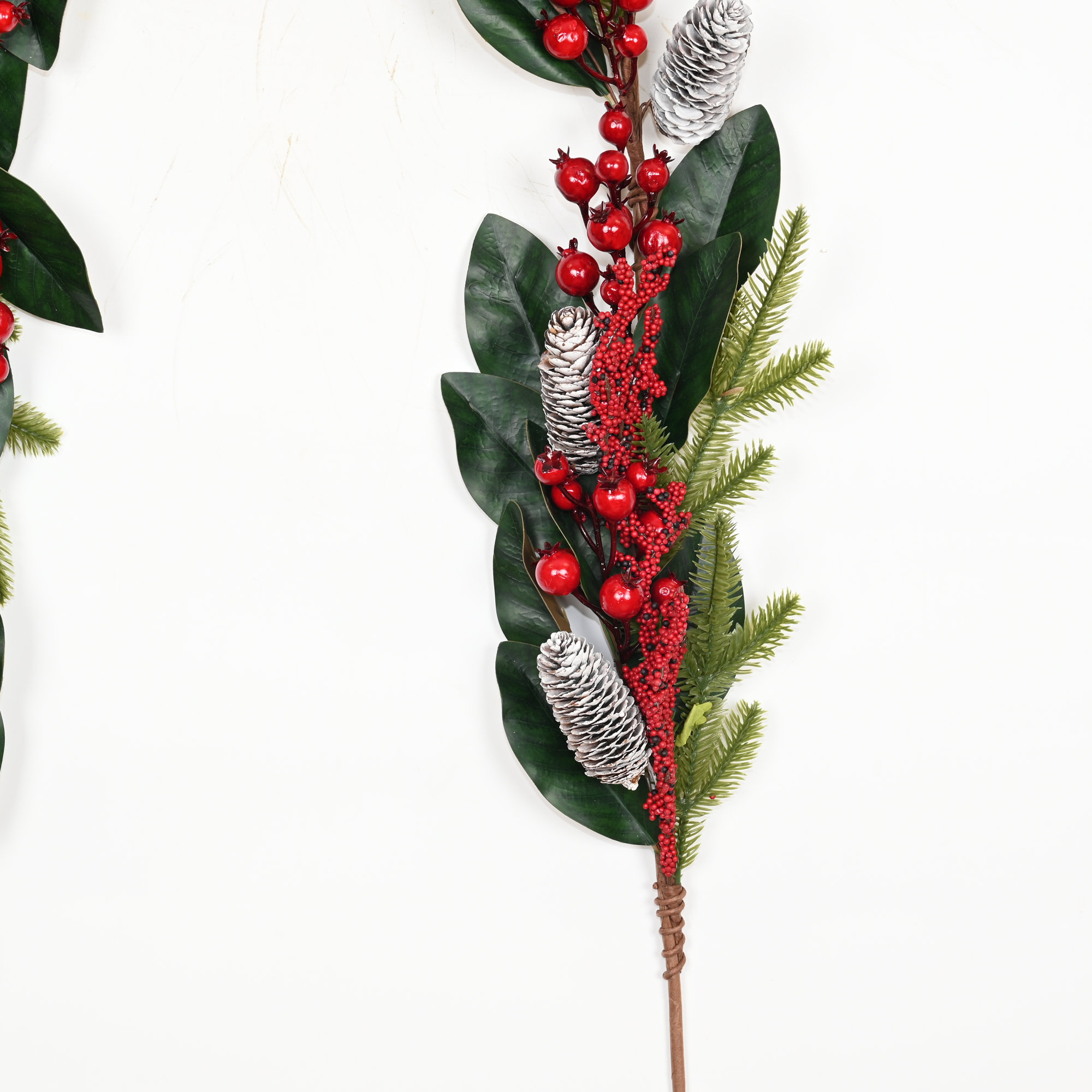 6FT Artificial Christmas Cedar Garland With Greenery Leaves, Red Berries Pinecone Winter Garland Decor For Home, Fireplace, Wall, Porch, Table, Mantle, Indoor