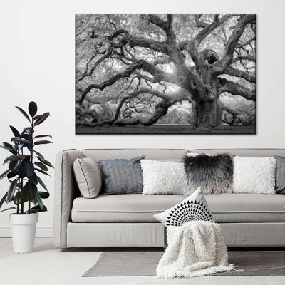 Monochrome Angel Oak Tree Canvas Print