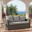 Canapé de patio 67,7 po en osier 3 places avec coussins gris épais et structure noire-131105365