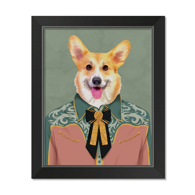 Dressed Corgi 1 - Peinture avec cadre, H 14 po x l 11 po