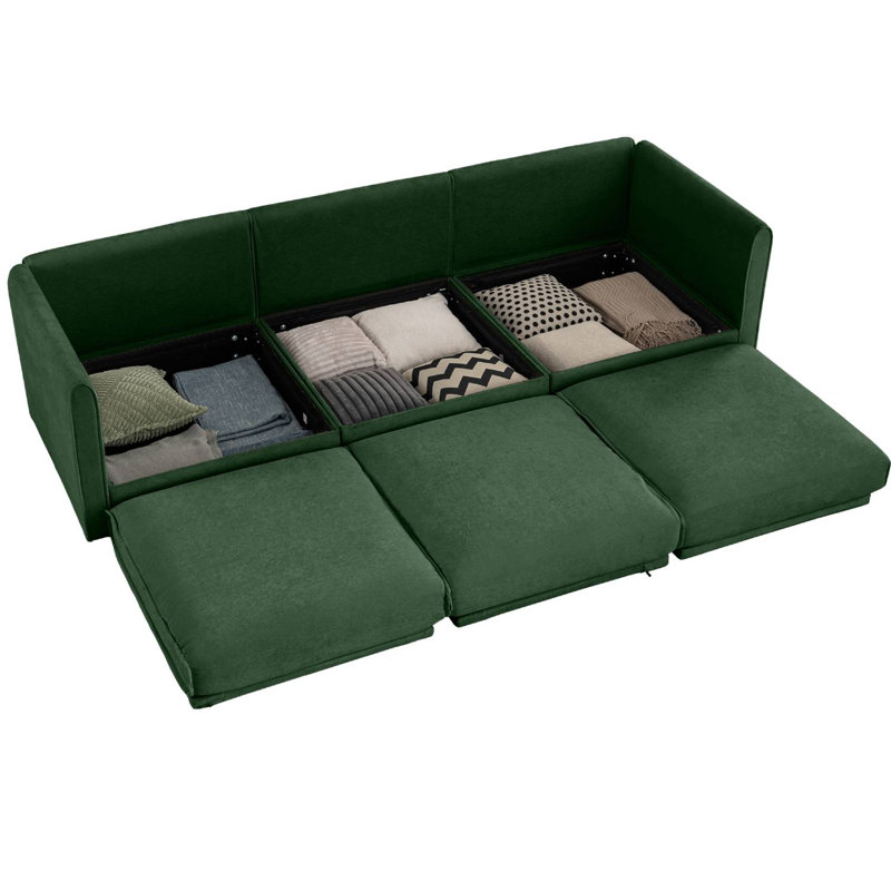 Canapé modulaire rembourré 109 po avec sièges de rangement 109 po, Vert