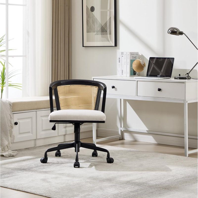 Rattan Swivel Desk Chair For Home Office
