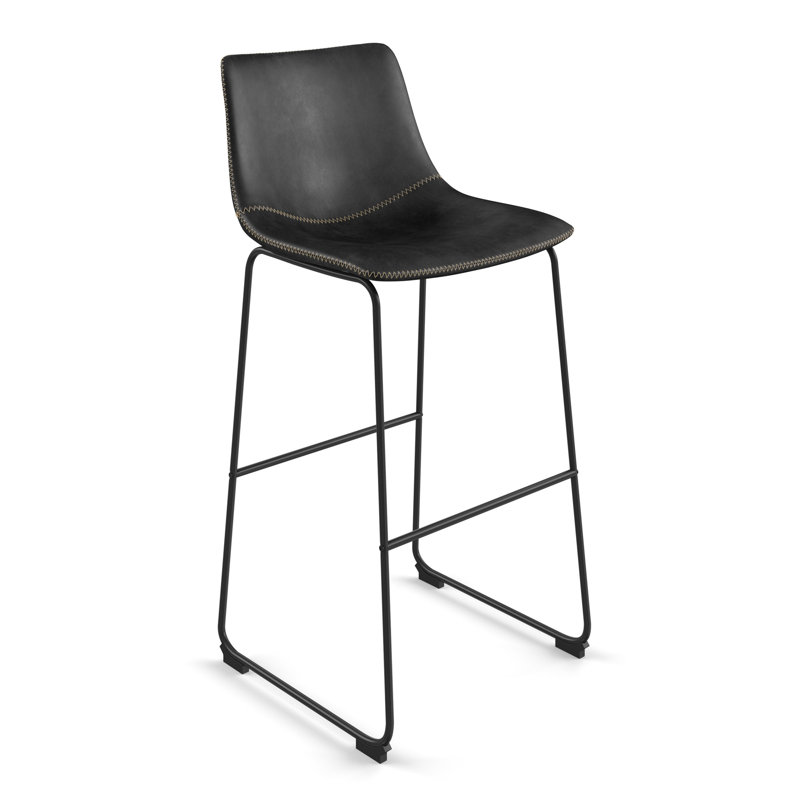 Tabouret de bar et de comptoir en cuir végétalien Nia, Noir, Noir, Tabouret de bar (siège d'une hauteur de 29 po)