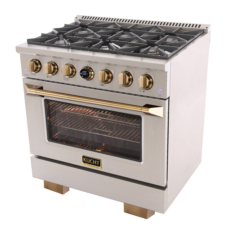 36 in. 5.2 cu. ft. Dual Fuel Range in Stainless Steel with Gold Accents and Kucht Horus Thermostat, Natural Gas