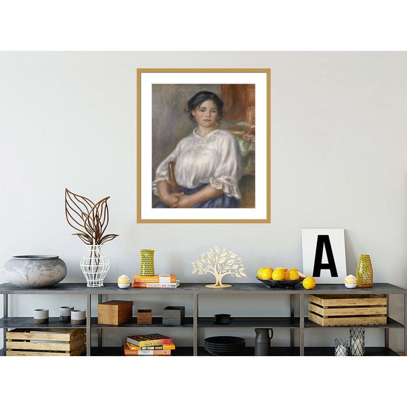 «Jeune fille assise sur une chaise» par Pierre-Auguste Renoir, impression giclée encadrée, H 38,83 po x l 33,5 po