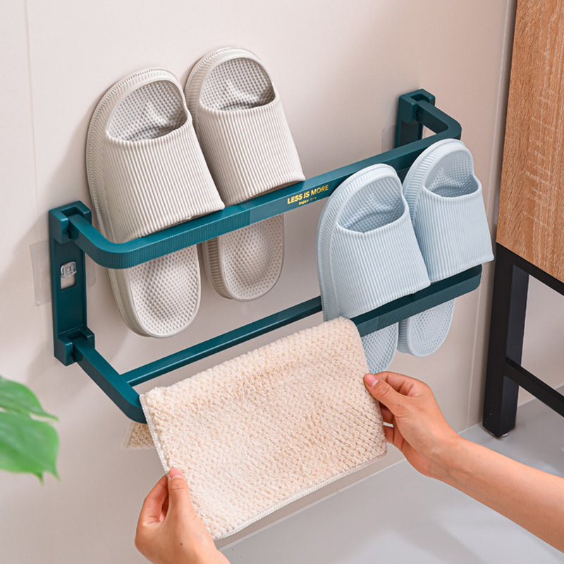 Bathroom Slippers Rack Punch Frees Toilet Wall Mounted Toilet Slippers Rack Wall Shoe Storage, Green