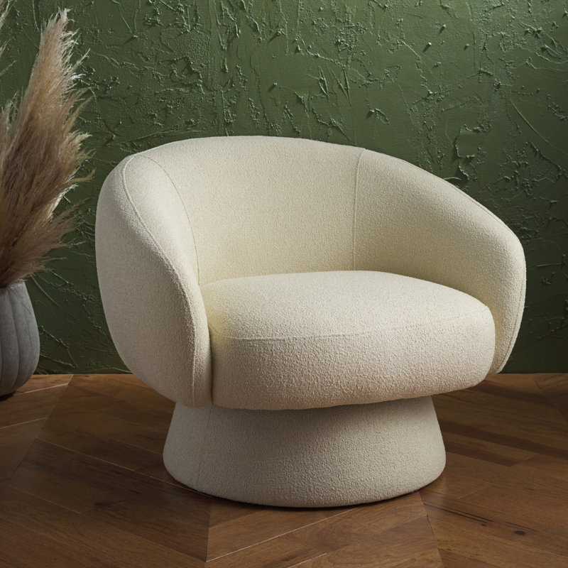 Fauteuil demi-tonneau pivotant Boucle, Crème, crème
