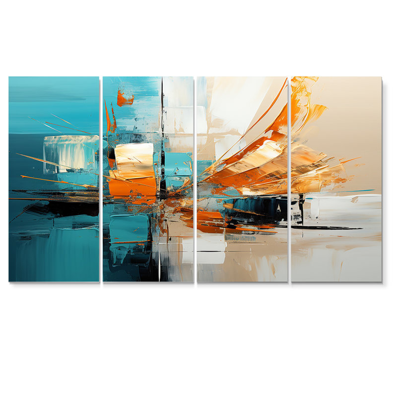 Glorieux coucher de soleil orange turquoise abstrait - ensemble d'art mural abstrait 4 pièces, H 28 po x l 48 po