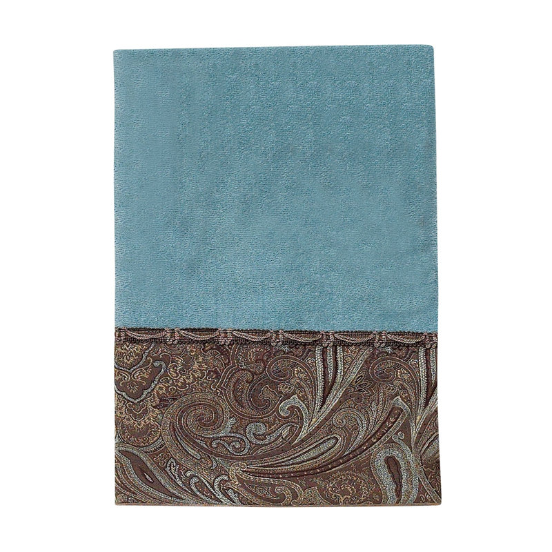 Mineral Blue Cotton Fingertip Towel with Paisley Trim