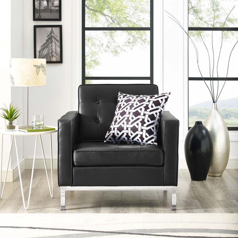 Fauteuil Mid-Century, Similicuir noir