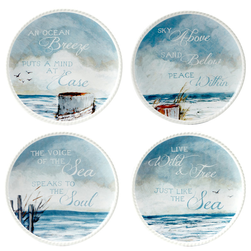Certified International Shorebirds Set Of 4 Canape Plates