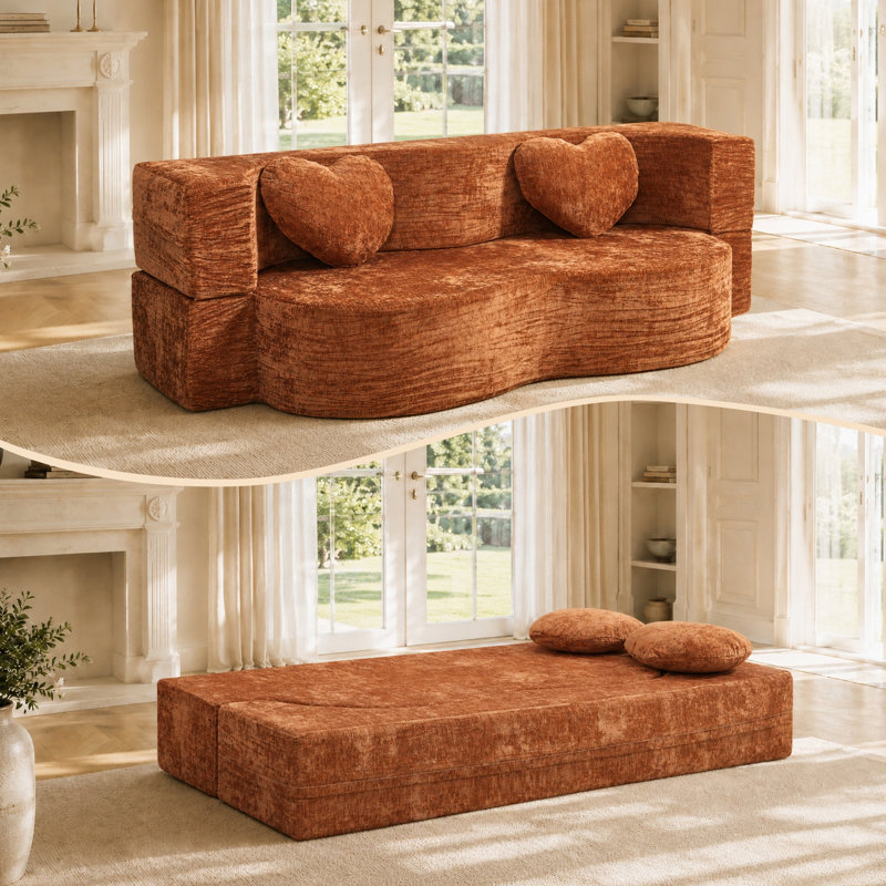 Canapé-lit en forme de cœur, Polyester orange