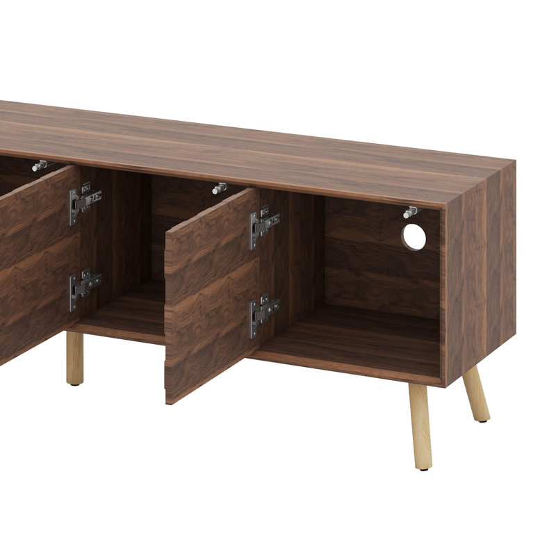 Meuble télé Mid-Century moderne, centre de divertissement avec 5 pieds en bois massif