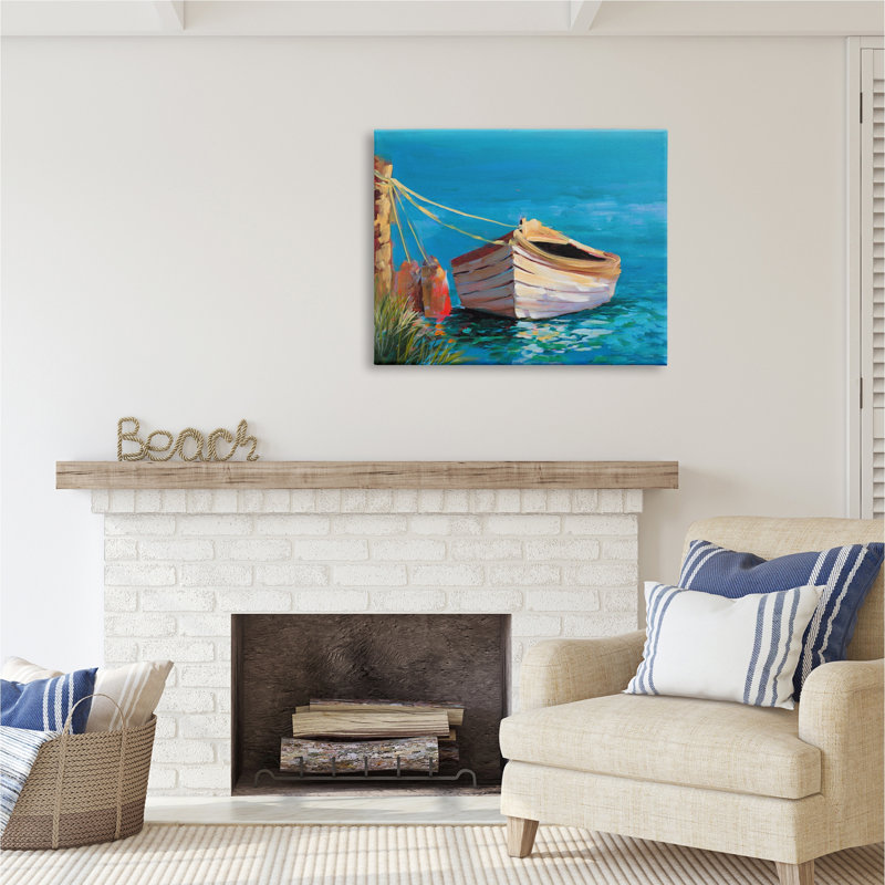«Stupell Industries Docked Boat in Lake», art mural sur toile par Jane Slivka, H 30 po x l 40 po x P 1,5 po