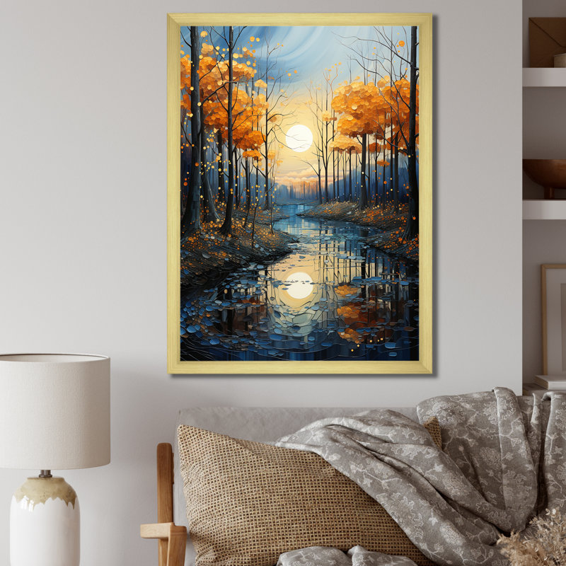 River Azure Bold III - impression, Encadrement doré, H 44 po x l 34 po x P 1,5 po