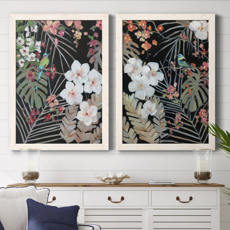 Tropical Midnight I - ensemble de 2 reproductions d'art, H 31,5 po x l 47 po x P 1,5 po, Toile blanche encadrée, Pas de tapis