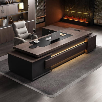 102.36"Modern minimalist L-shaped brown solid wood office desk