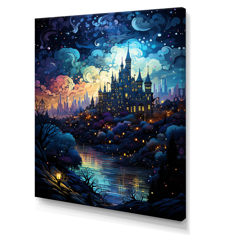 Nuit étoilée, château de Dracula - Vangogh, art mural, Toile tendue, H 32 po x l 24 po x P 1 po