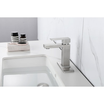 Single Handle Bathroom Faucet With Pop - Up Drain And Overflow, Made Of Stainless Steel, Brushed Nickel Surface, Smooth Splash Water Flow, Rust , Simple Setup Steel Design, Finish, Bubble Filled
