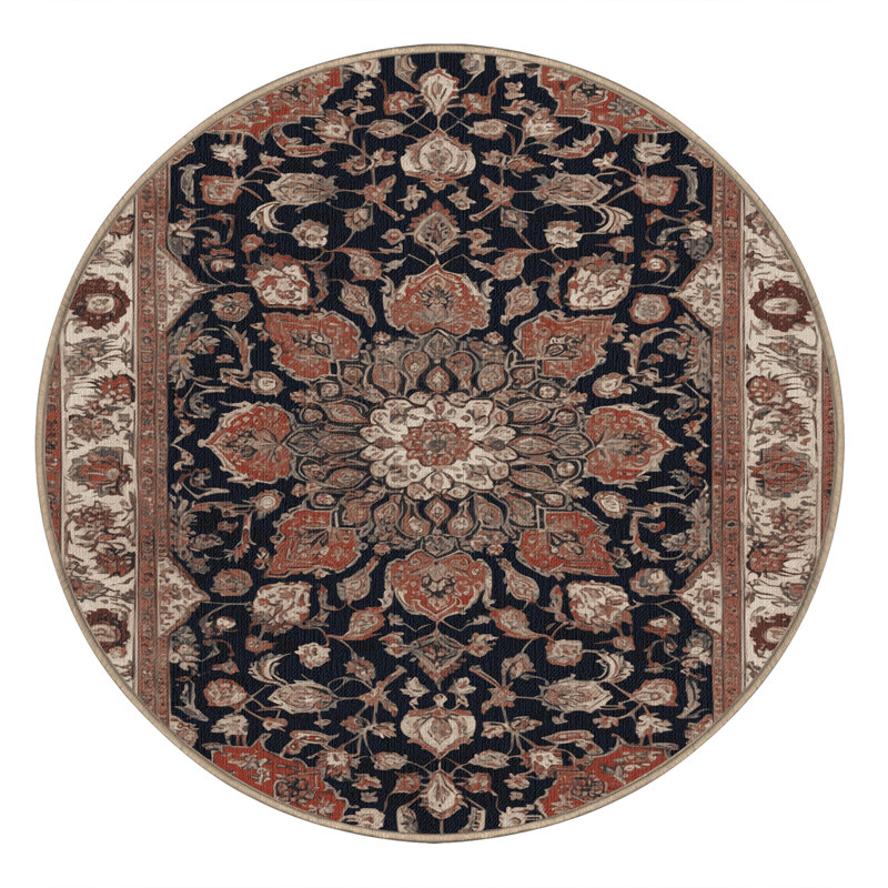 Machine Washable Persian Brown Area Rug, Round 3' x 3'