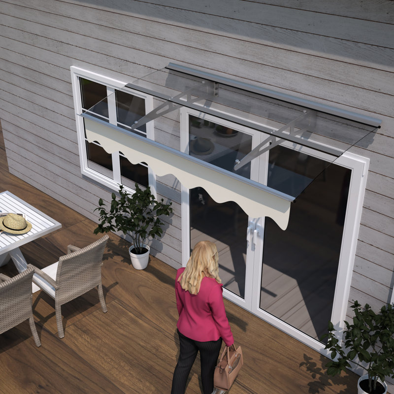 5934W Series Door Window Awning, Polycarbonate Sheet With Block, Heavy-Duty Support, Outdoor Privacy Screen Awning - Rust- Brackets, For Use