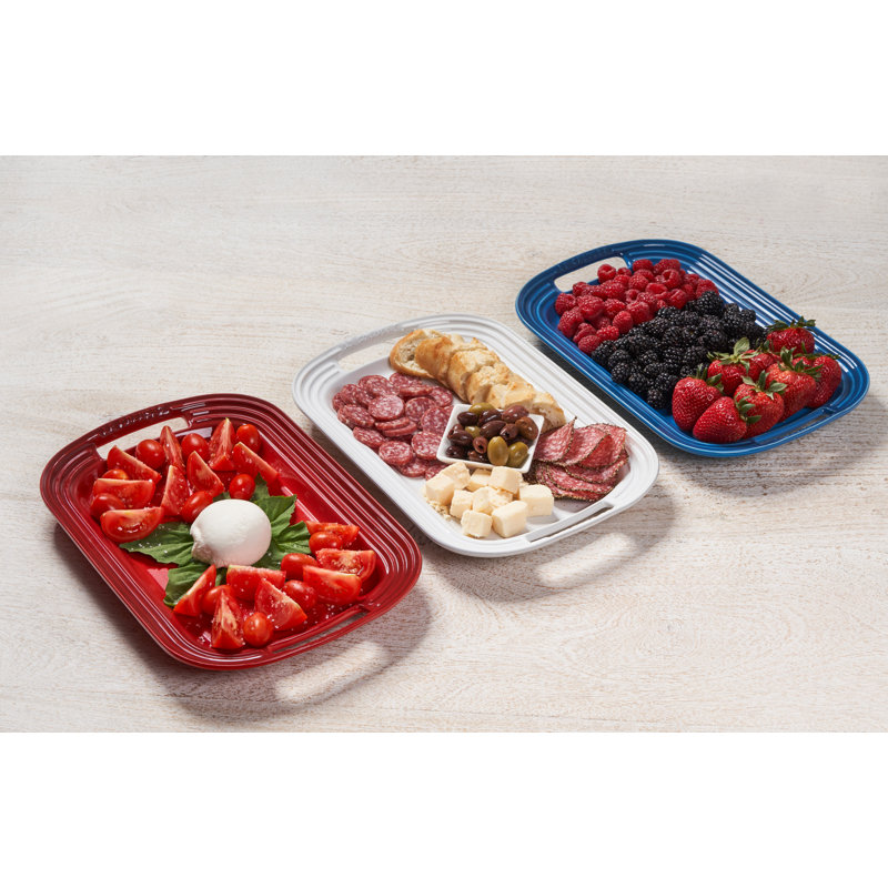 Cerise Red Ceramic Oval Serving Platter with Handles