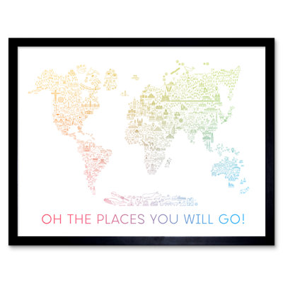 World Travel Landmark Line Map Oh The Places You Will Go! - Single Picture Frame Print