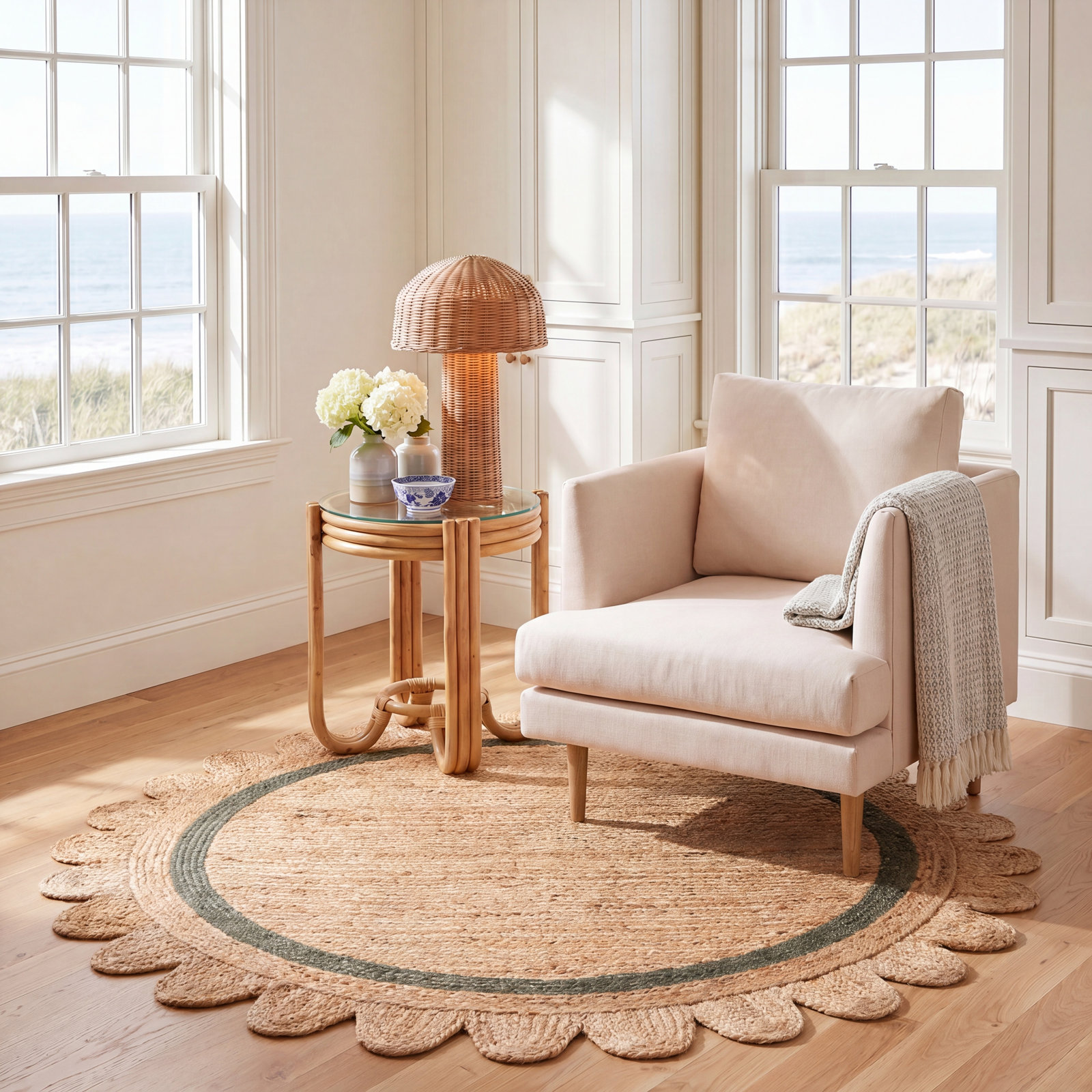 Inaki Hand-Woven Geometric Jute Rug, Round 6'