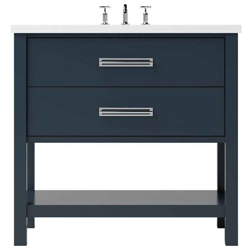 Kiawah Two-Drawer Single Bath Vanity, 36", Polished Chrome, Hague Blue