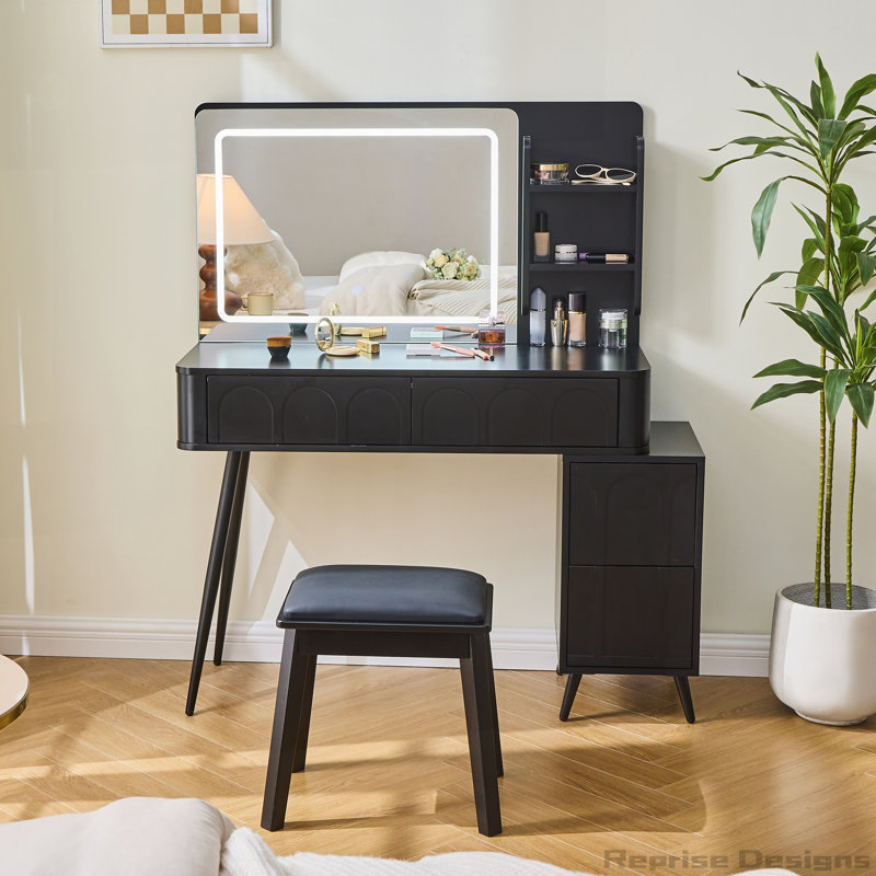 Meuble-lavabo moderne avec lumières DEL et miroir, Noir