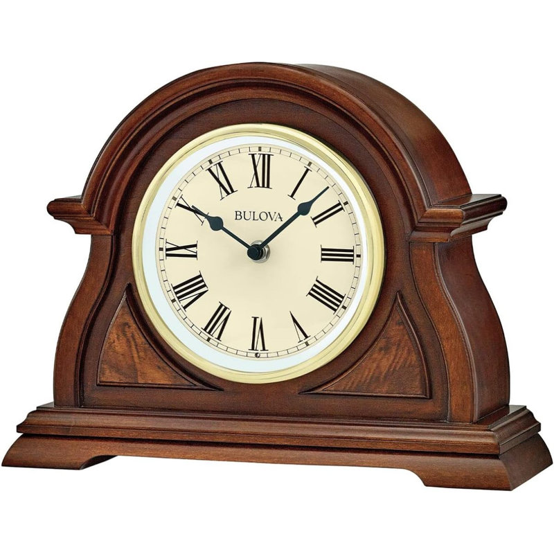 Roman Numeral Cherry Wood Quartz Movement / Crystal Tabletop Clock with Alarm in Brown