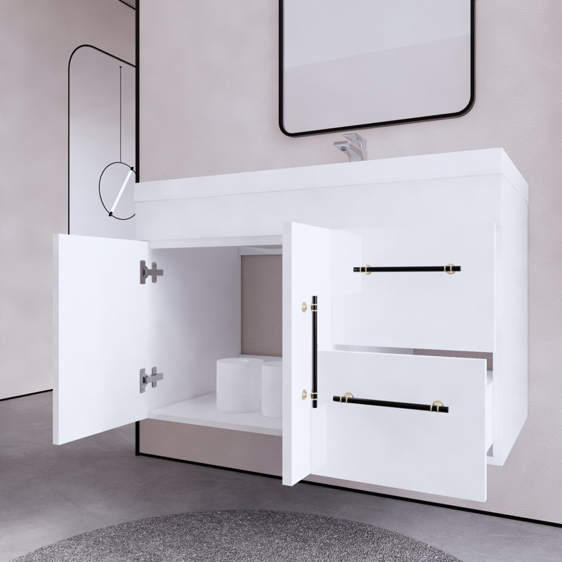 Blandon 35.43'' Single Bathroom Vanity with Acrylic Top, White