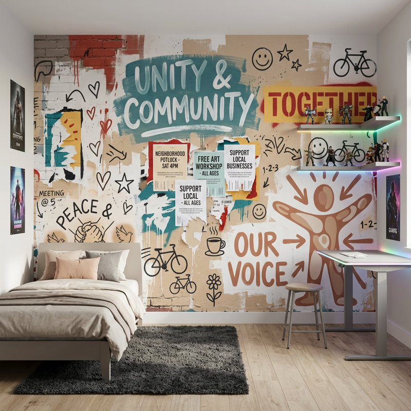 Affiches, papier peint typographique, art de rue, 100 po x 96 po, Non tissé