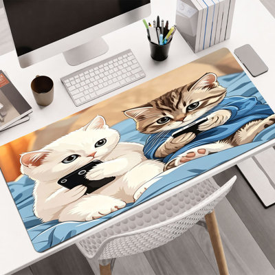 Mouse Pad, Smooth Microfiber Surface, Non-Slip Base, Rounded Edge Decorative Mouse Mat for Office & Gaming,White Cat Phone Use
