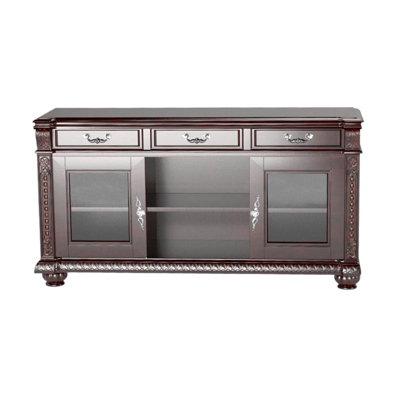 Meuble télé avec rangement en bois massif brun foncé 65 po Gracie Mills Ashbourne