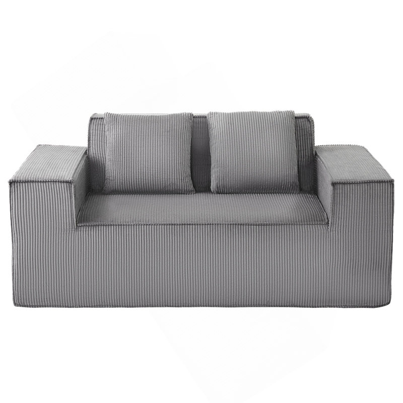 Canapé-causeuse, canapé de 63 pouces à 2 sièges pour le salon, petit canapé moderne en velours côtelé avec ressorts ensachés, coussins moelleux, causeuse confortable pour chambre à coucher, bureau ou appartement, sans assemblage requis, gris