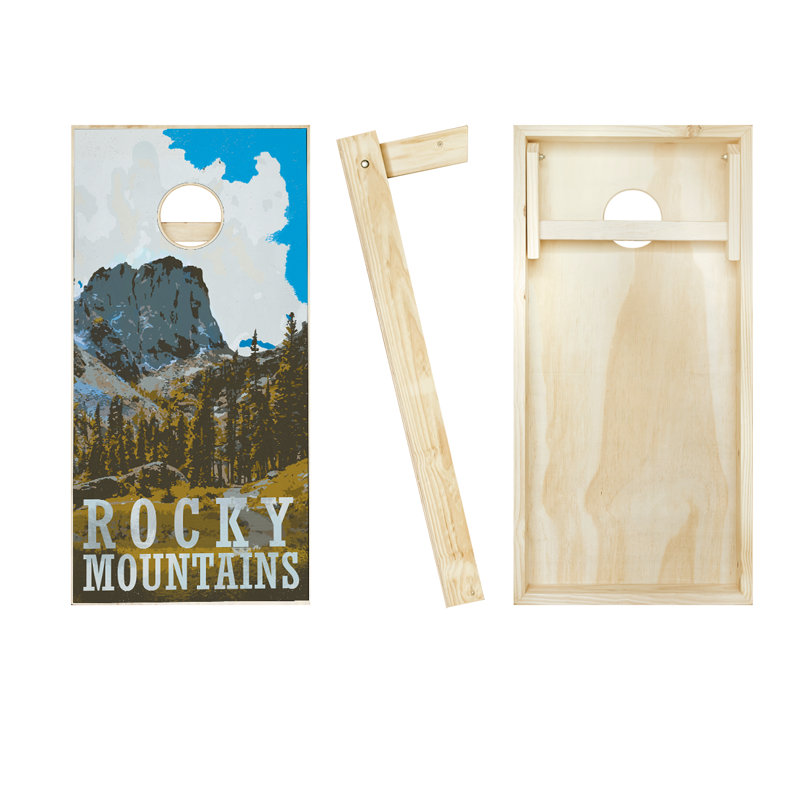 Ensemble de cornhole en bois massif 2 'x 4' avec sacs Rocky Mountains, Rouge / Bleu marine