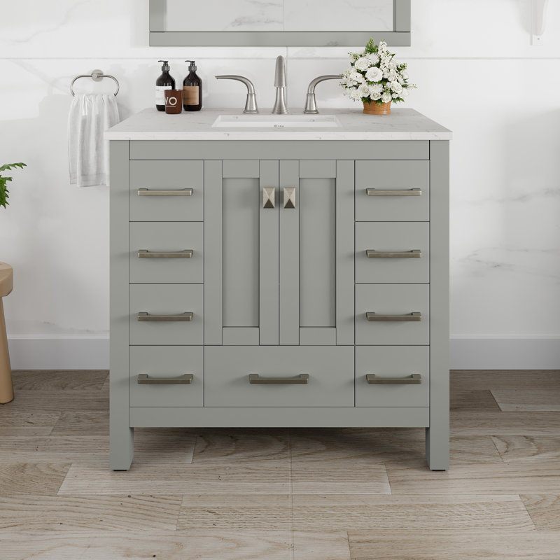 Ethyn 36"W X 22"D Gray Bathroom Vanity With White Carrara Quartz Countertop And Undermount Porcelain Sink