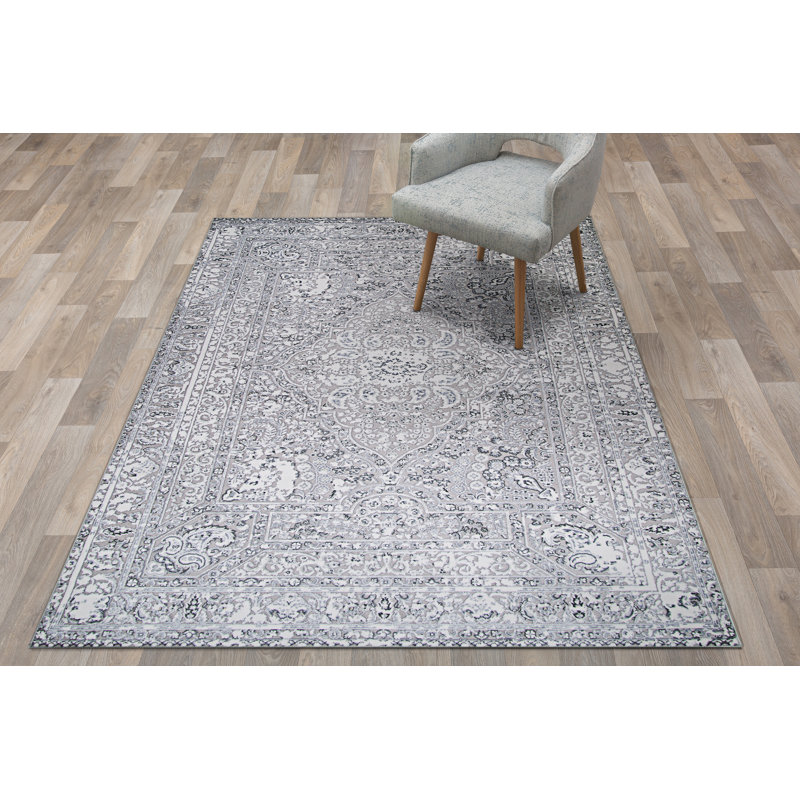 Tapis oriental gris argenté / ivoire, Tapis de couloir 2 pi 7 po x 7 pi 10 po