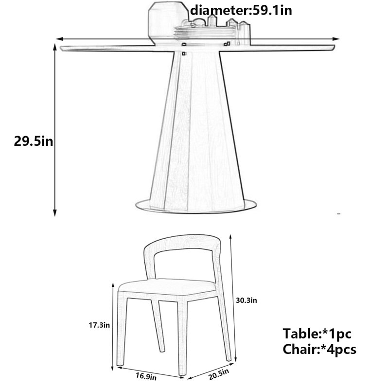 Table de salle à manger de luxe en bois de noyer - stable et élégante, H 29,5 po x L 59,1 po x l 59,1 po