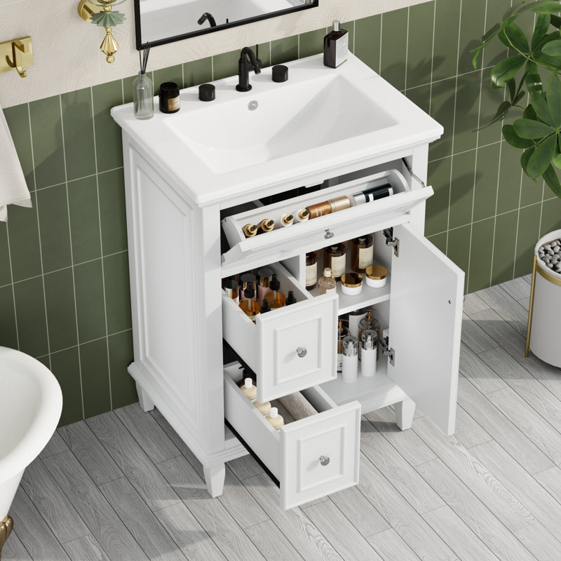 Meuble-lavabo compact avec lavabo, bois massif et bois aggloméré