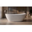 Baignoire îlot monobloc ovale de 165 cm (65 pouces) en surface solide, au design ergonomique pour salle de bain moderne, gris brun mat-135310345-135310349