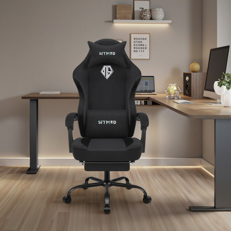 SITMOD Adjustable Reclining Ergonomic Swiveling PC & Racing Game Chair with Footrest in Black