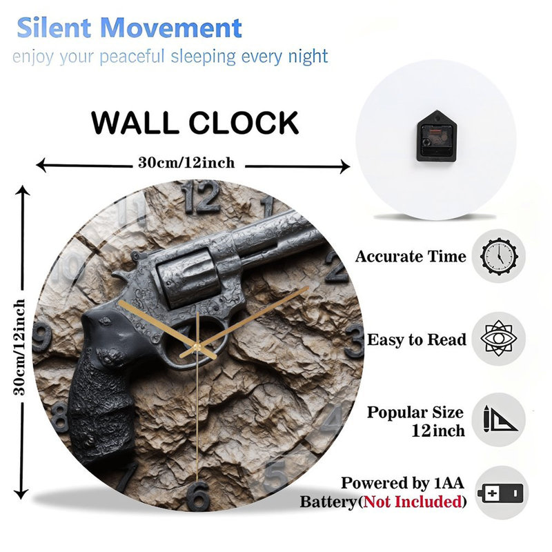 Horloge murale gravée en pierre gravée Revolver