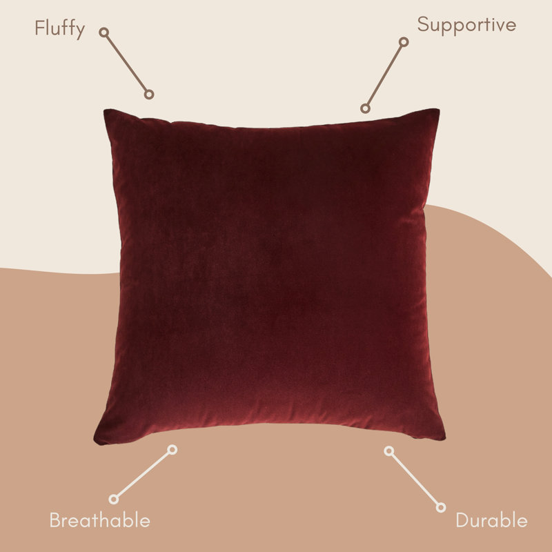 Solid Color Velvet Throw Pillow, Square, 22"H x 22"W, Burgundy Red