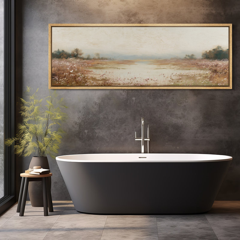 «Floral Meadow by the Lake Landscape» dans des tons neutres doux, Naturel, H 20 po x l 60 po x P 1,5 po