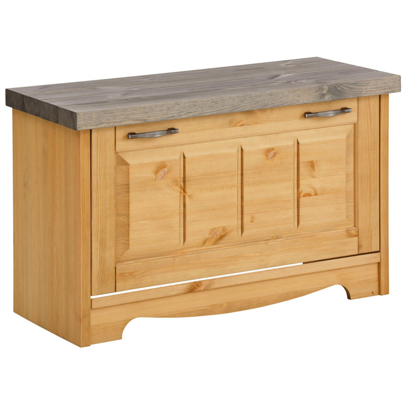 9 Pair Solid Wood Shoe Storage Bench, Nature Brown Oil/Grey