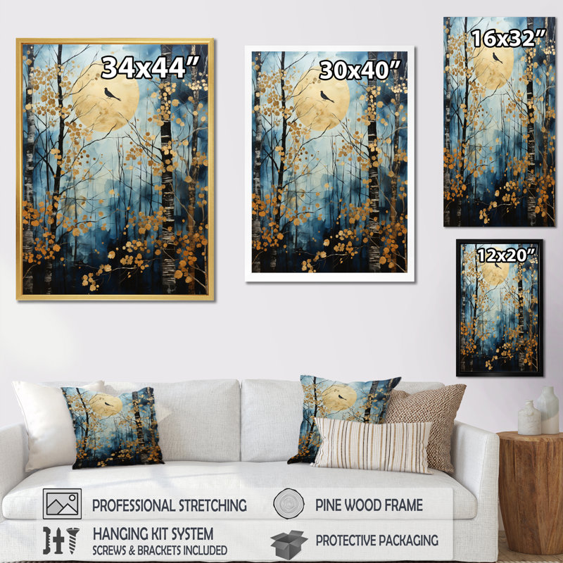 Zakhari Birch Woods Moonlit Symphony I sur impression sur toile, Cadre photo argenté, H 32 po x l 16 po x P 1 po