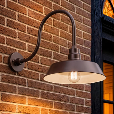 14 po Luminaire de grange en col de cygne d'extérieur galvanisé avec finition 24 po Long bras d'extension - Applique murale de style campagnard, rétro, style antique - Homologué UL - Ampoule DEL A19 9W 900lm (blanc froid 5000K)