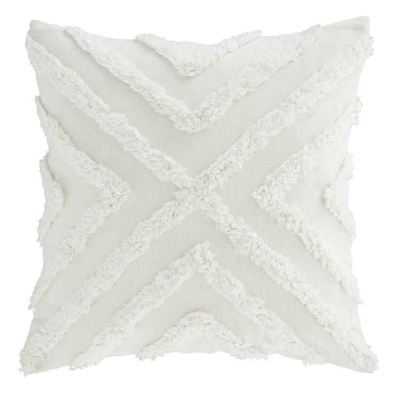 Diamond Tufted Geometric Cushion with Inner, Chalk White